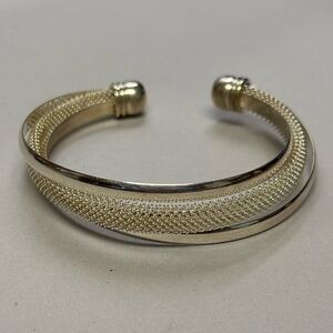 Vintage Sterling Silver Twisted Mesh Cuff Bangle Bracelet #4868